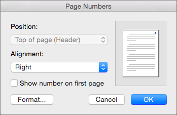 page numbers in word for mac