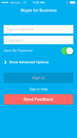 remove skype for business login from mobile app