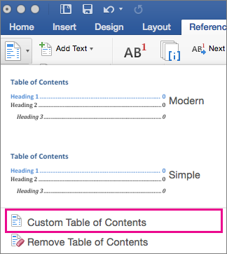 word build table of contents without styles