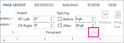 where is the paragraph dialog box launcher in word