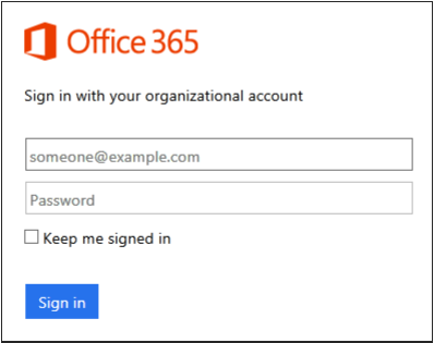 Sign in screen for Office 365