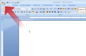 Flecha que apunta al botón de Microsoft Office
