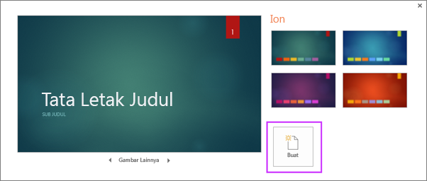 Memperlihatkan Buat Presentasi Baru dari dialog Tema di PowerPoint