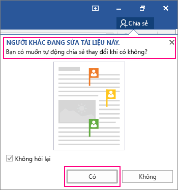 Lời nhắc Người Khác Đang Sửa Tài liệu Này được hiển thị từ lệnh Chia sẻ