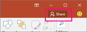 Shows the Share button on the ribbon in PowerPoint 2016