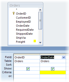 OrderDate criteria