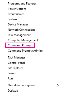 Command Prompt command after right-click Start button