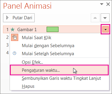 Menyetel pengaturan waktu efek animasi
