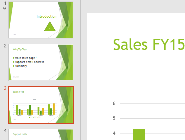 Memperlihatkan Panel Slide dengan slide ketiga dipilih di PowerPoint