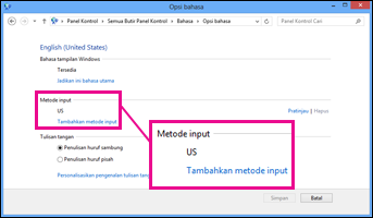 Menambahkan metode input di Windows 8