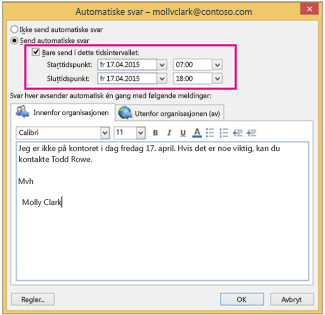 Sende automatiske fraværsmeldinger i Outlook for Windows – Netpower AS